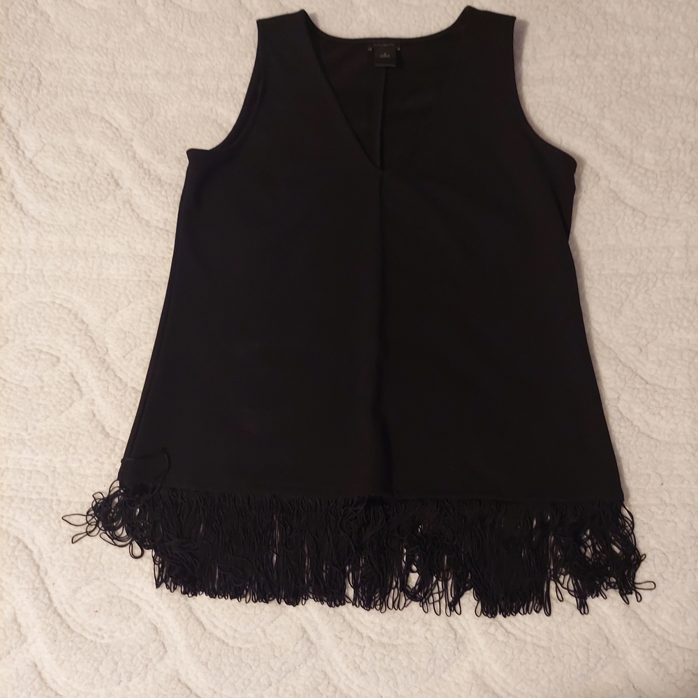 Ann Taylor Factory Black Fringe Tank Top